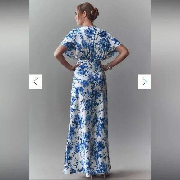 NWT BHLDN Leila Deep V Flutter Sleeve Gown - Picture 3 of 3